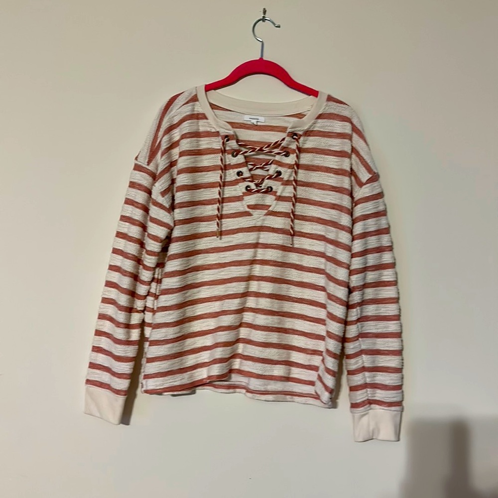 Maurice’s cream/mauve striped top.
